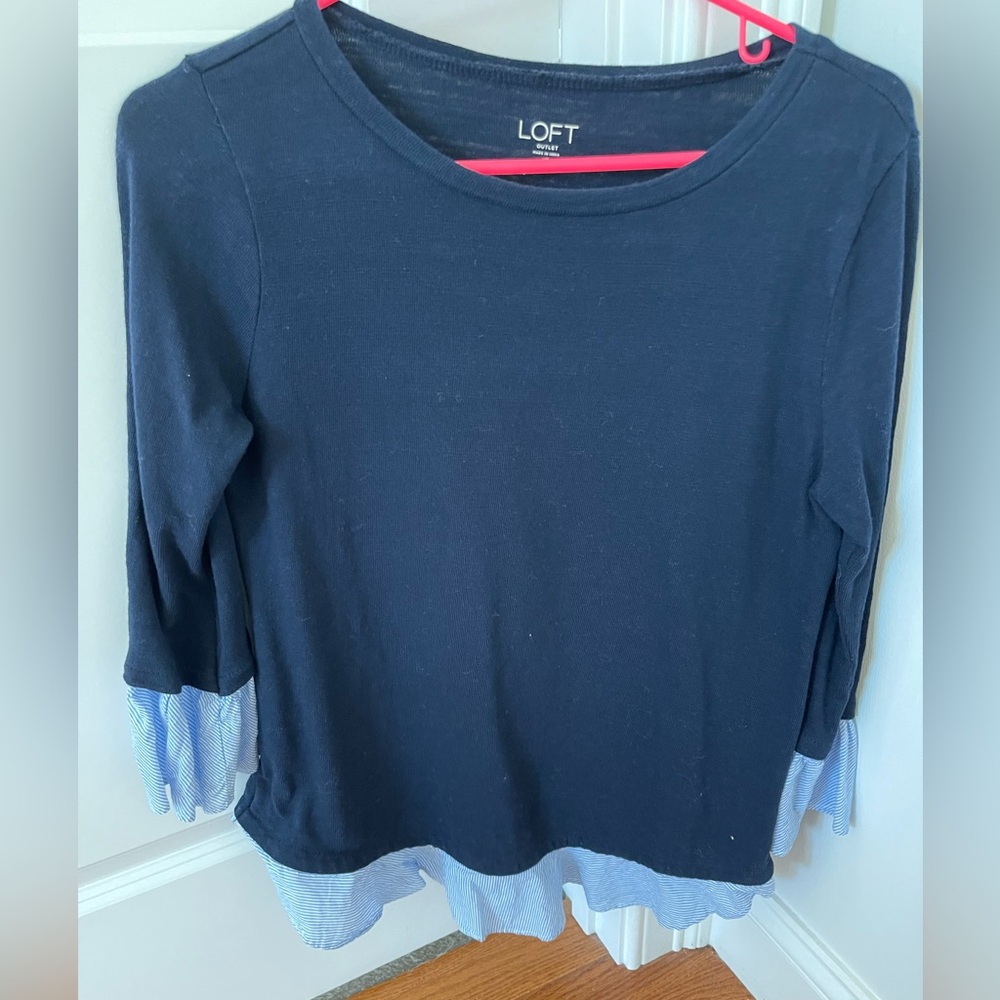 Loft navy sweater with bottom blouse detail xsp